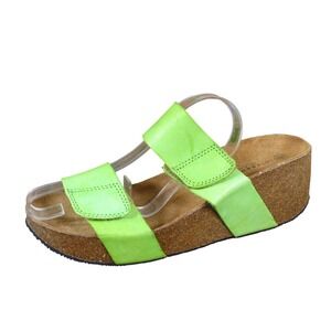 Lola Sabbia Women Wedge Platform Sandals Size 40 Lime Green Leather